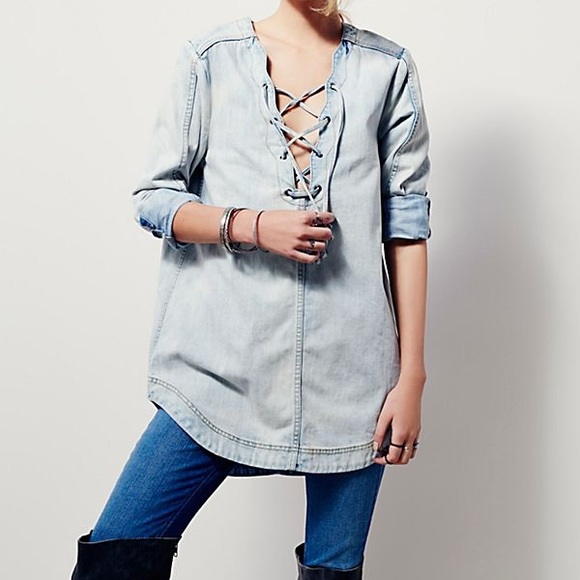 Free People Tops - Free People Indigo Lace Up Tunic